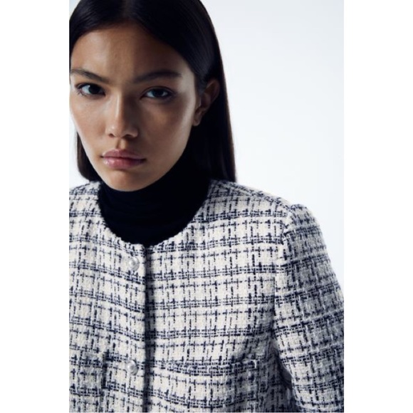 White/Black Plaid Boucle Jacket Size S - Picture 2 of 8